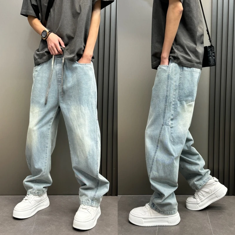 男裤时尚男款微喇爆款新款大码复古宽松直筒秋冬穿搭破洞感裤子