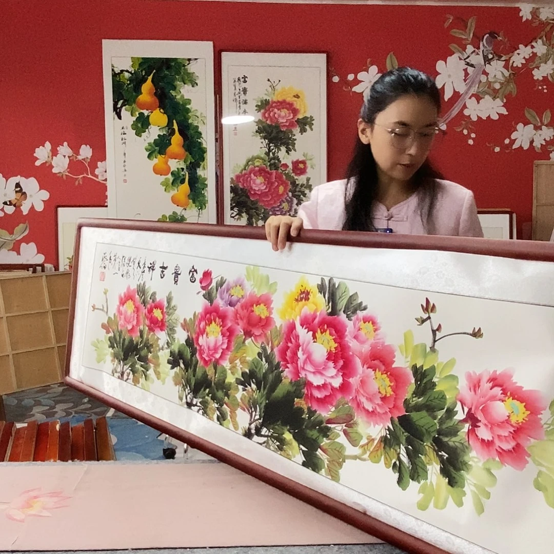 钢***装国画手写手绘带框包邮国画作品47✖️162