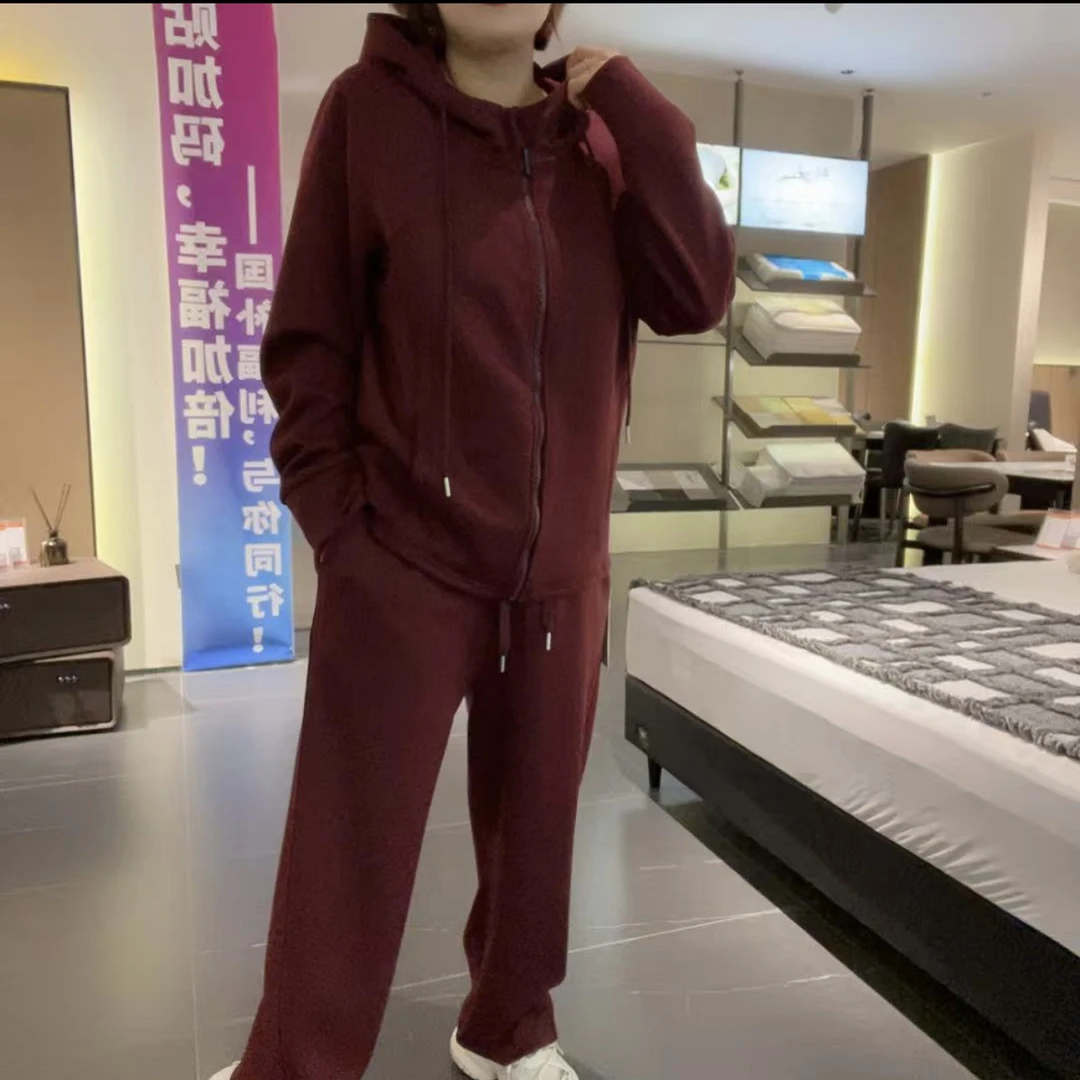 2875梵+大码时尚连帽纯色显瘦减龄休闲拉链连帽外套搭配裤子套装