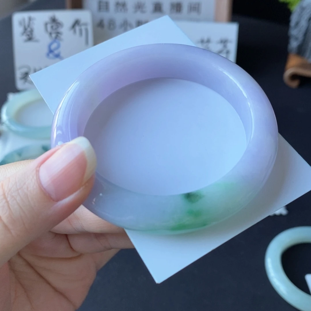 翡翠未镶嵌手镯春彩53.3