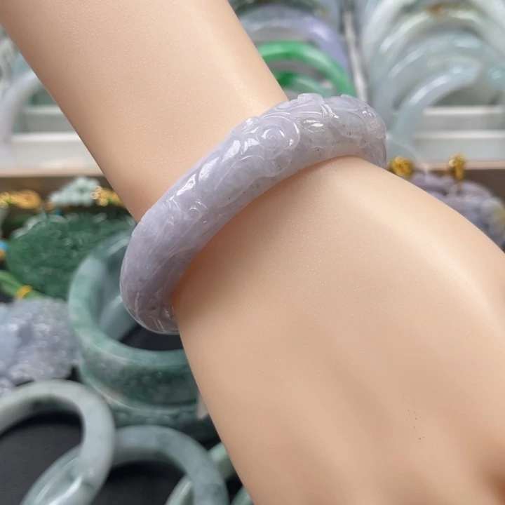 翡翠未镶嵌手镯036紫罗兰飘乌鸡玫瑰花55.3