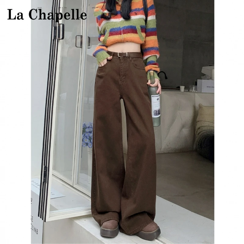 拉夏贝尔美式直筒牛仔裤女春秋复古2025新款正品宽松拖地阔腿裤子