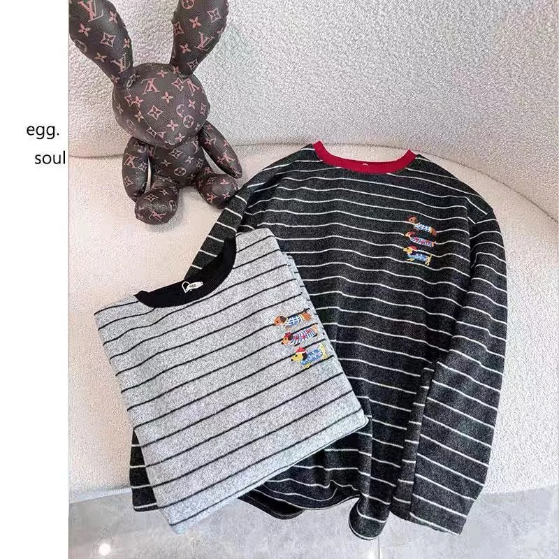 YD-韩系！腊肠狗撞色条纹25秋冬新款女士圆领长袖T恤