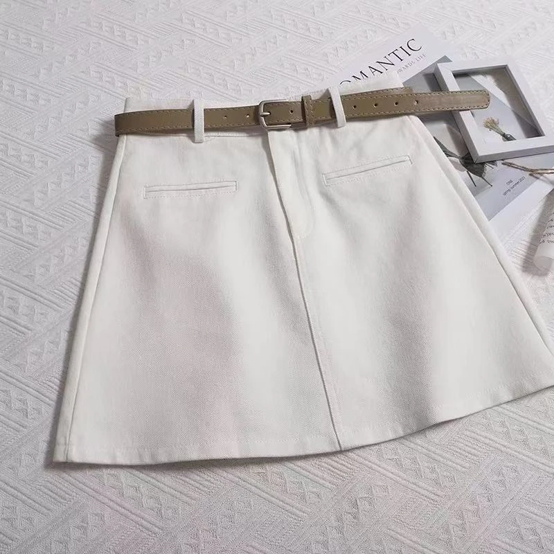 美式时髦高腰黑色防走光a字短裙女2025春夏新款配皮带百搭半身裙