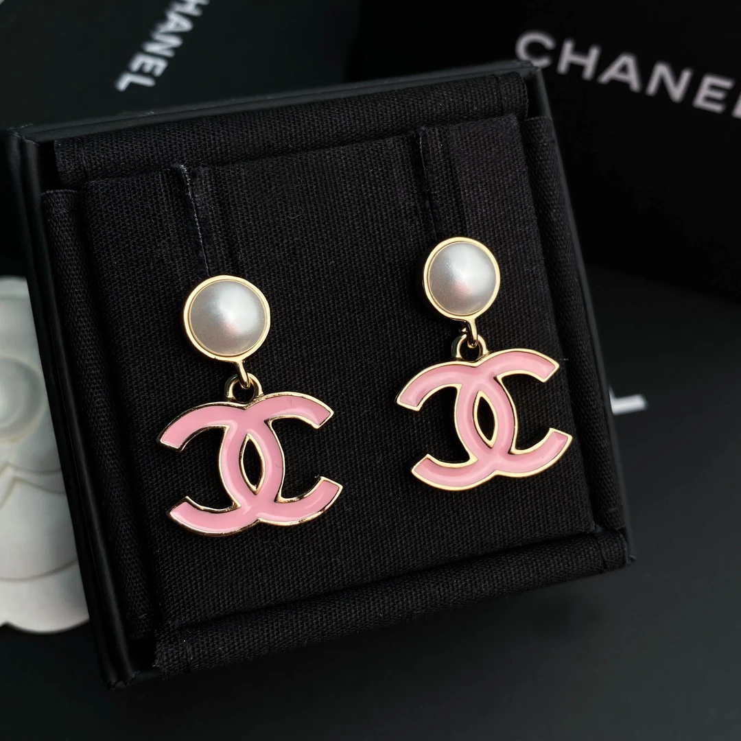 未使用 Chanel/香奈儿 FL闲置25P 新款粉色logo 珍珠 耳环 S6766