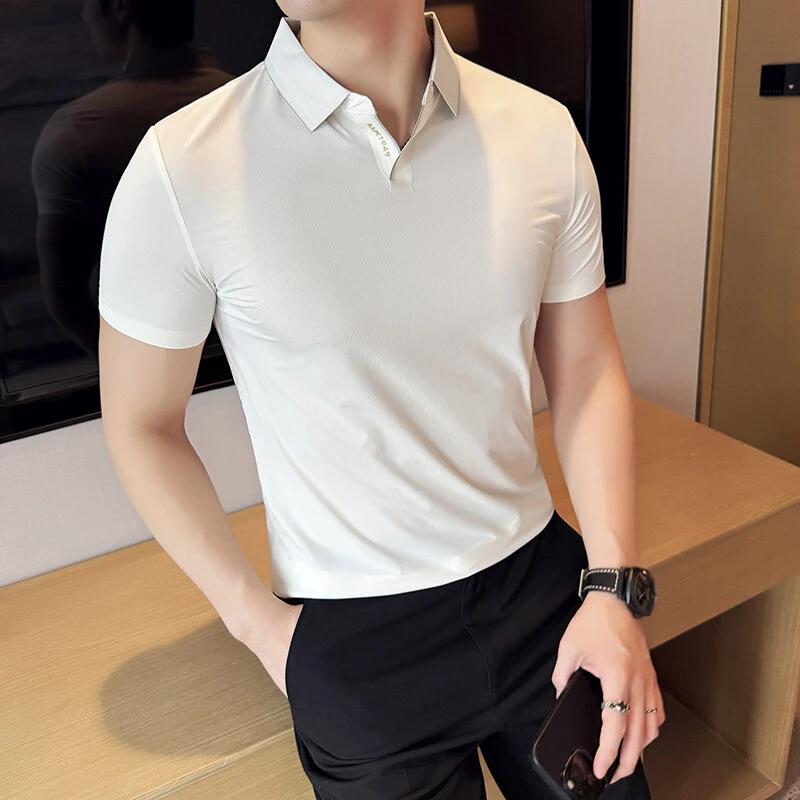 华夫格无痕V领POLO衫男款2025新款高级感男装夏季冰丝男士短袖T恤