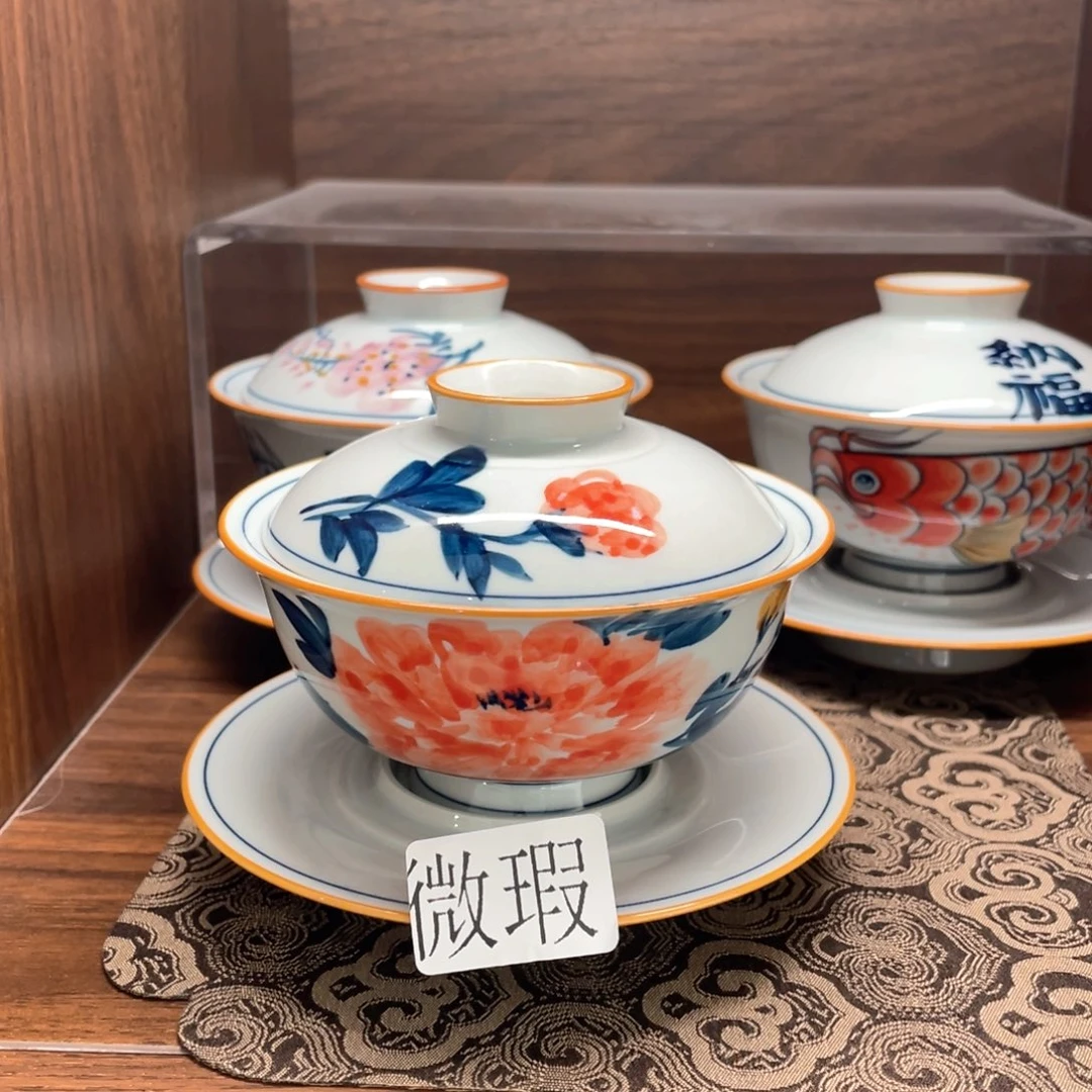 釉下彩纯手绘有瑕