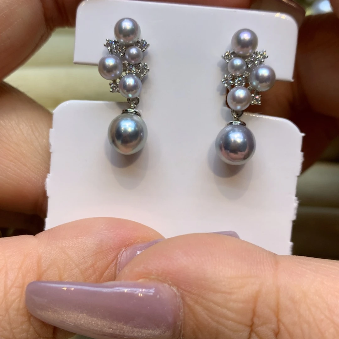 银S925镶嵌耳饰海水珍珠