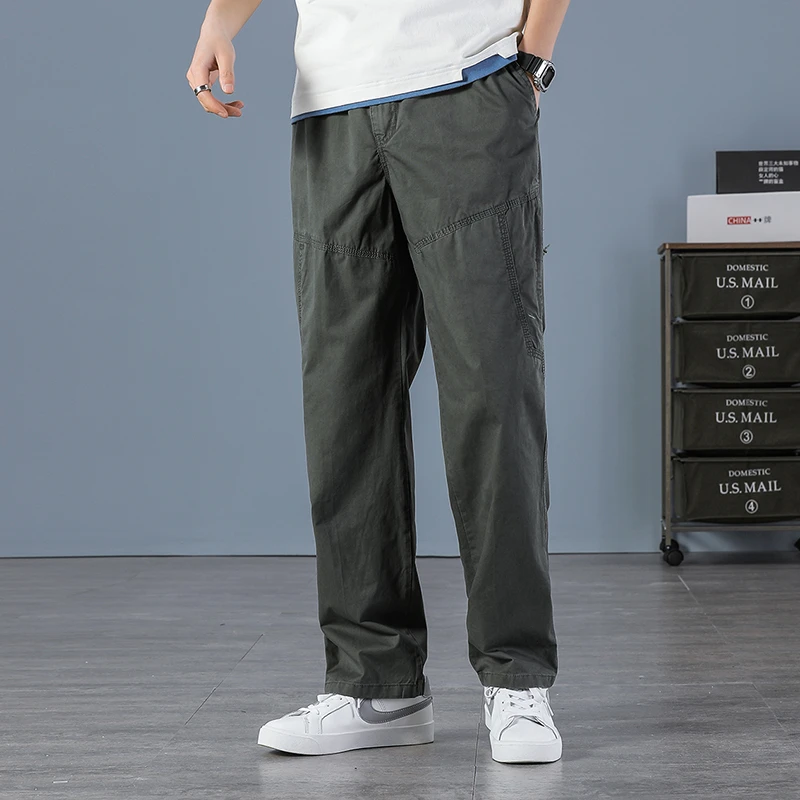 秋季男士工装裤口袋宽松型薄款休闲裤长裤春夏男装大码纯棉运动裤