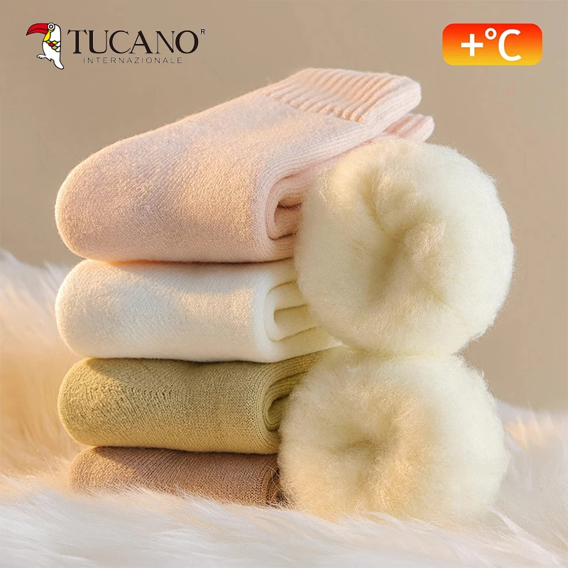 TUCANO羊绒袜子女秋冬款加绒加厚中筒毛圈保暖冬羊毛月子袜地板袜