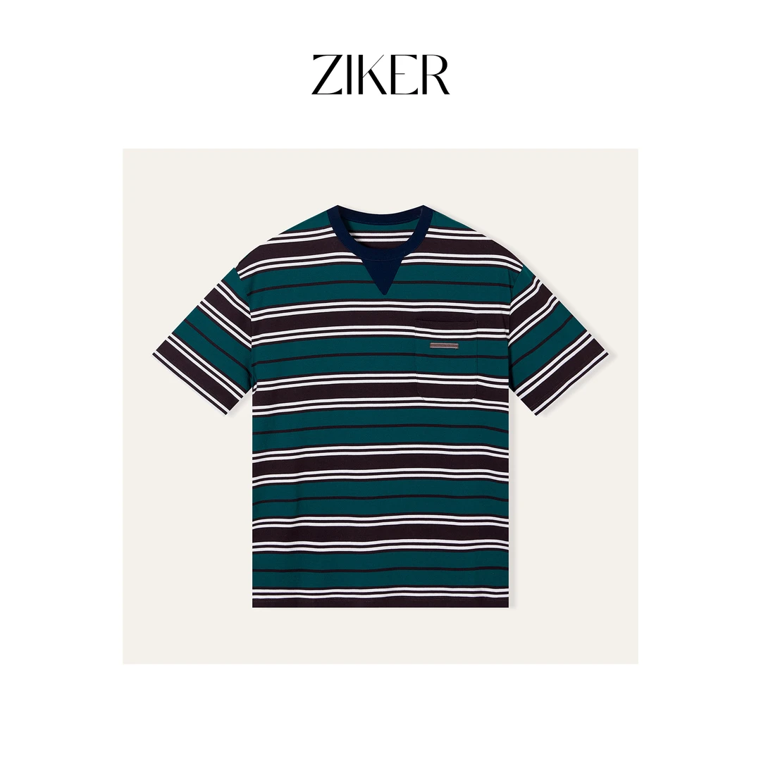 ZIKER｜PD｜顶货复古宽松条纹撞色圆领夏季短袖T恤半袖（套袋机洗）