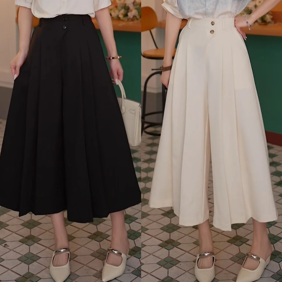 丁佳欣【星夜】气质通勤阔腿八分裙裤高腰休闲宽松的裤子DS1113222