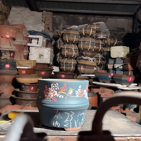 紫砂花盆竹节一个