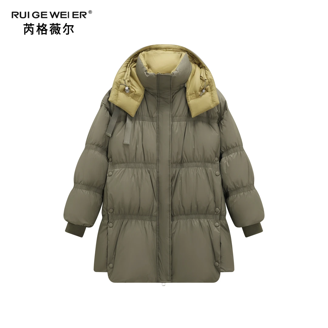芮格薇尔【毛毛虫】 冬季中长可拆卸连帽90白鹅绒服GY2501