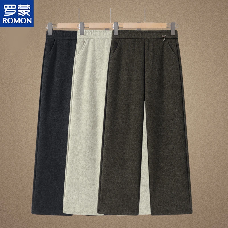 罗蒙秋季新款运动休闲裤中老年时尚妈妈直筒裤春秋款气质阔腿裤