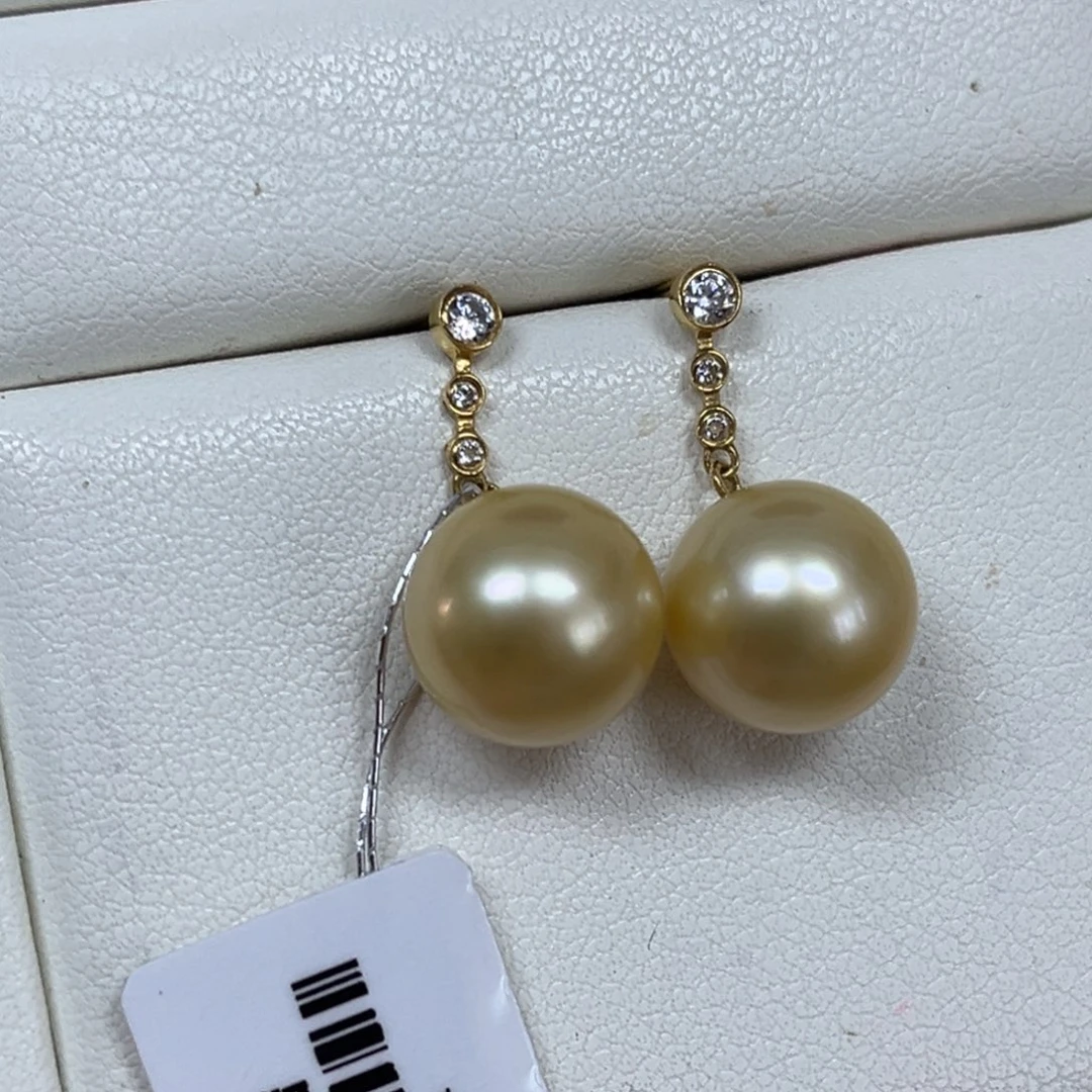 海水珍珠耳饰18K金镶嵌10-11mm