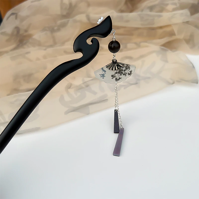 竹栖扇舞15/18cm檀木发簪步摇复古扇子国风新中式精致木发簪旗袍