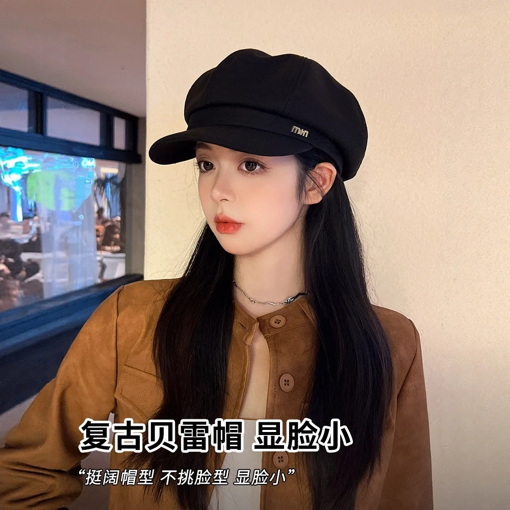 TIFICY户外新款八角帽女韩版显脸小百搭贝雷帽秋冬复古黑色报童帽