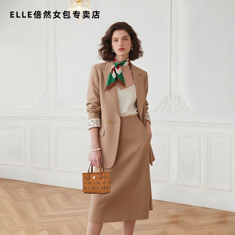 ELLE新款爆款秋季琥珀流光经典色金棕色气质百搭女士托特包斜挎包