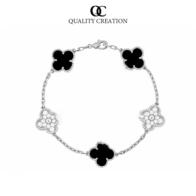 合金手链 QC·设计款手链经典五花黑色四叶草女轻奢小众精致百搭