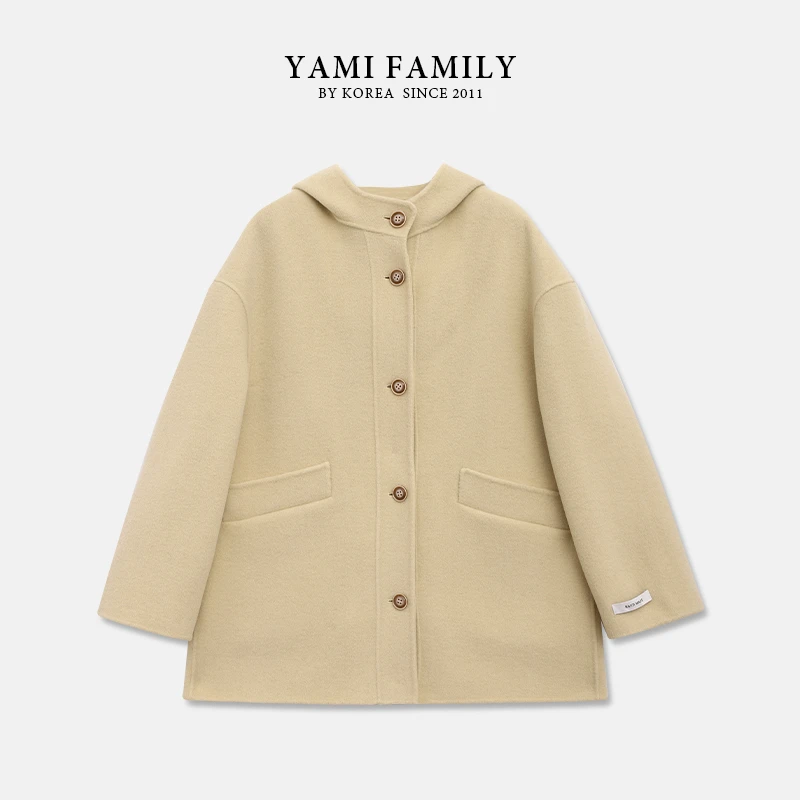 YM 564 时尚休闲羊毛连帽毛呢中长款双面呢秋冬经典羊毛大衣