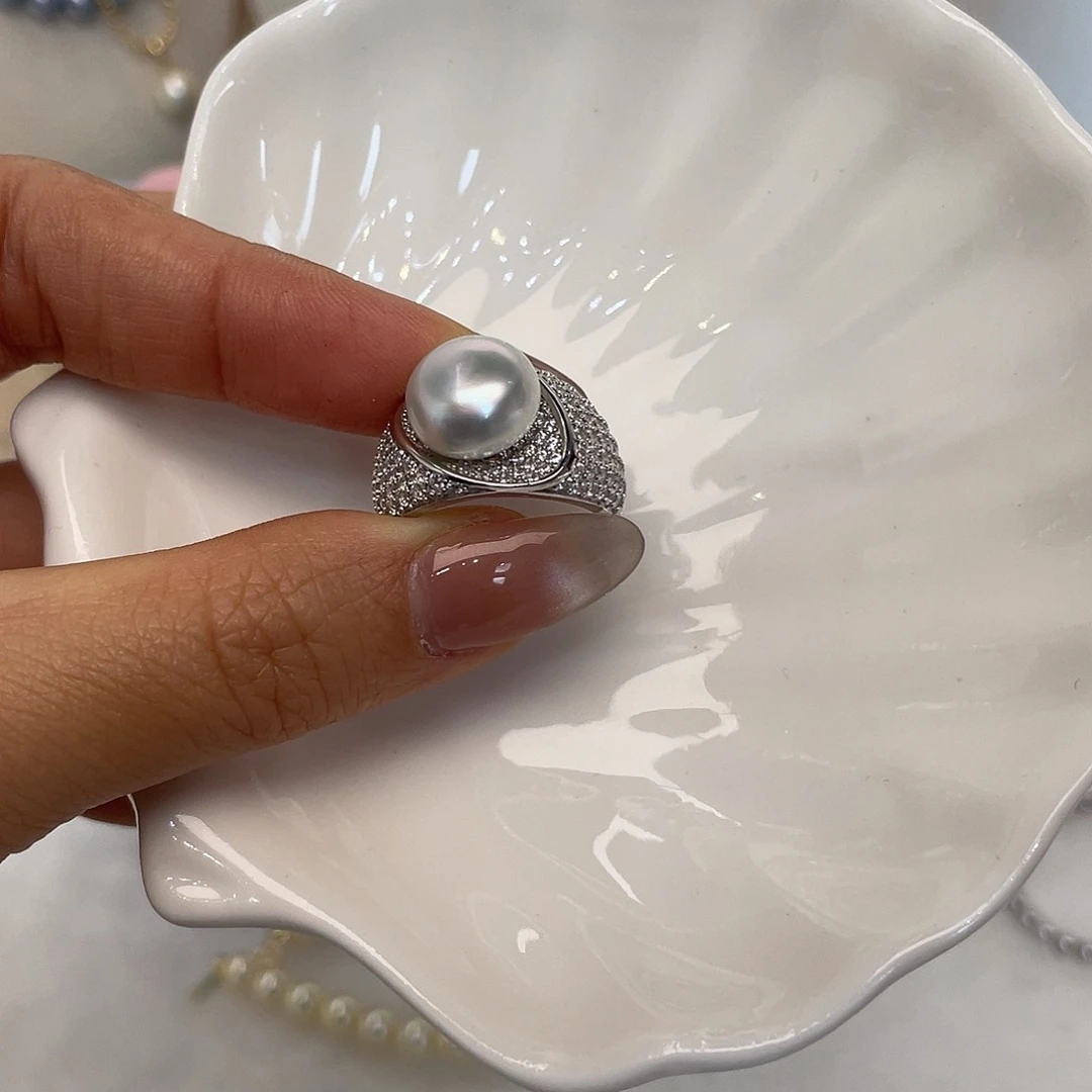 戒指银S925镶嵌海水珍珠