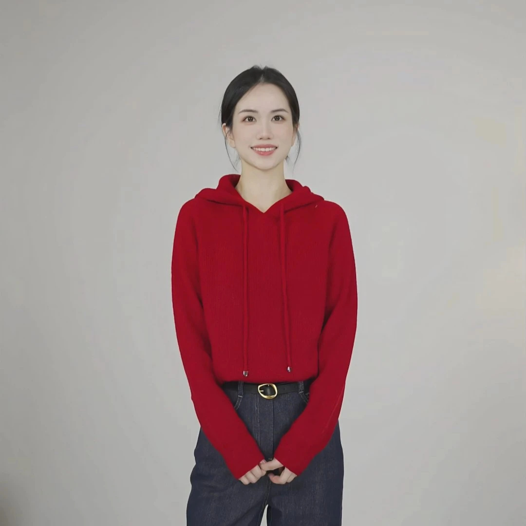 小禾【福宝】100山羊绒戴帽插肩袖毛衣25SS023