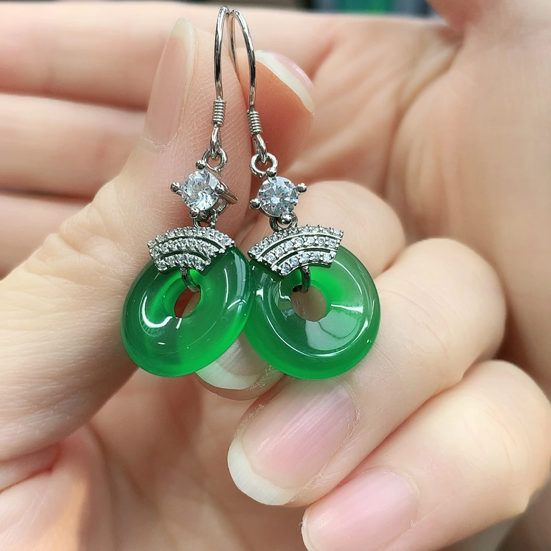 银S925镶嵌耳坠玛瑙/玉髓