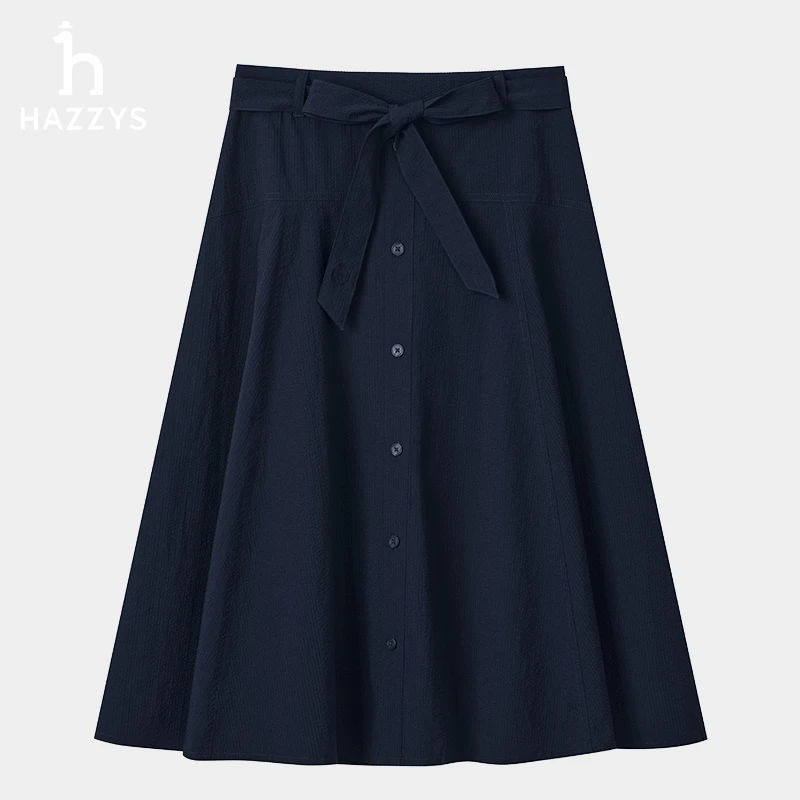 Hazzys哈吉斯春夏季女士纯色半身裙休闲伞裙裙子