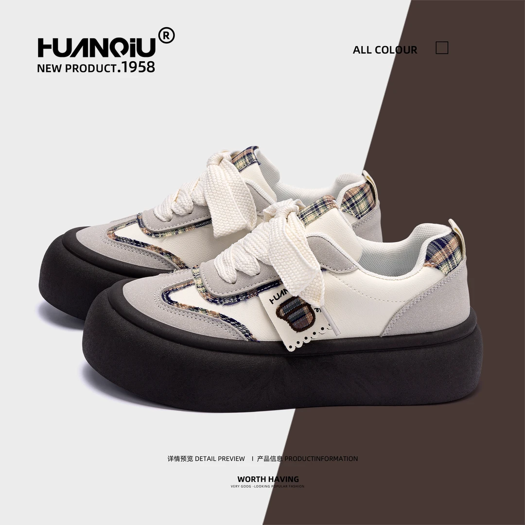 环球厚底女鞋2025新款冬季加绒皮面增高软底板鞋百搭低帮女休闲鞋