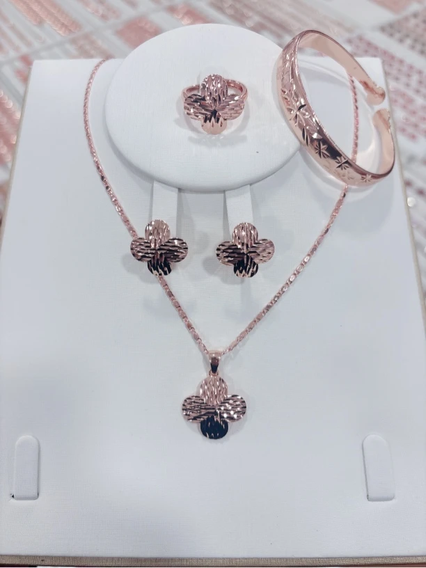 铜合金耳饰 3010 四叶草 大花朵耳环戒指吊坠项链手镯四件套首饰