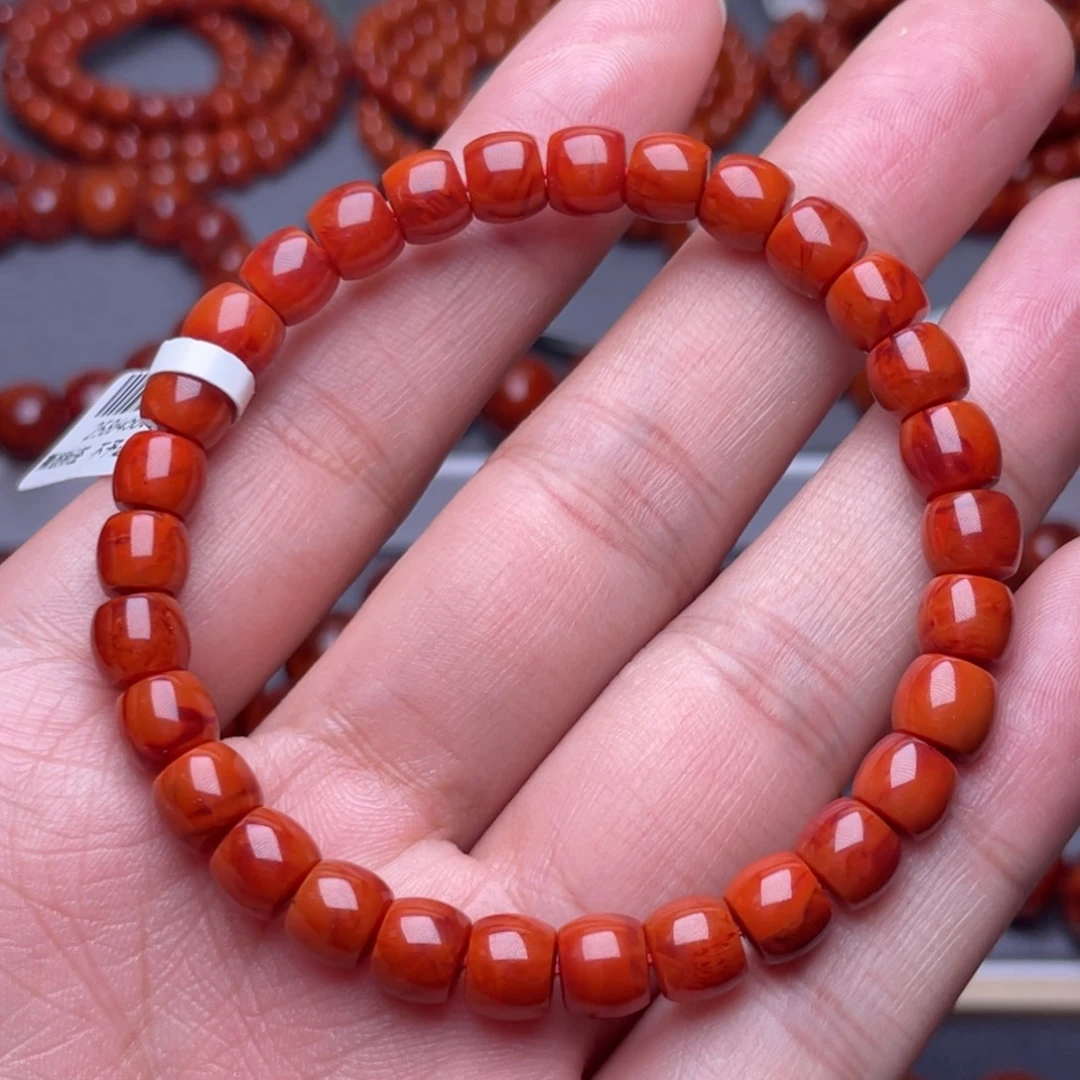 南红玛瑙未镶嵌配饰7mm瓦西柿子红火焰纹直切手串