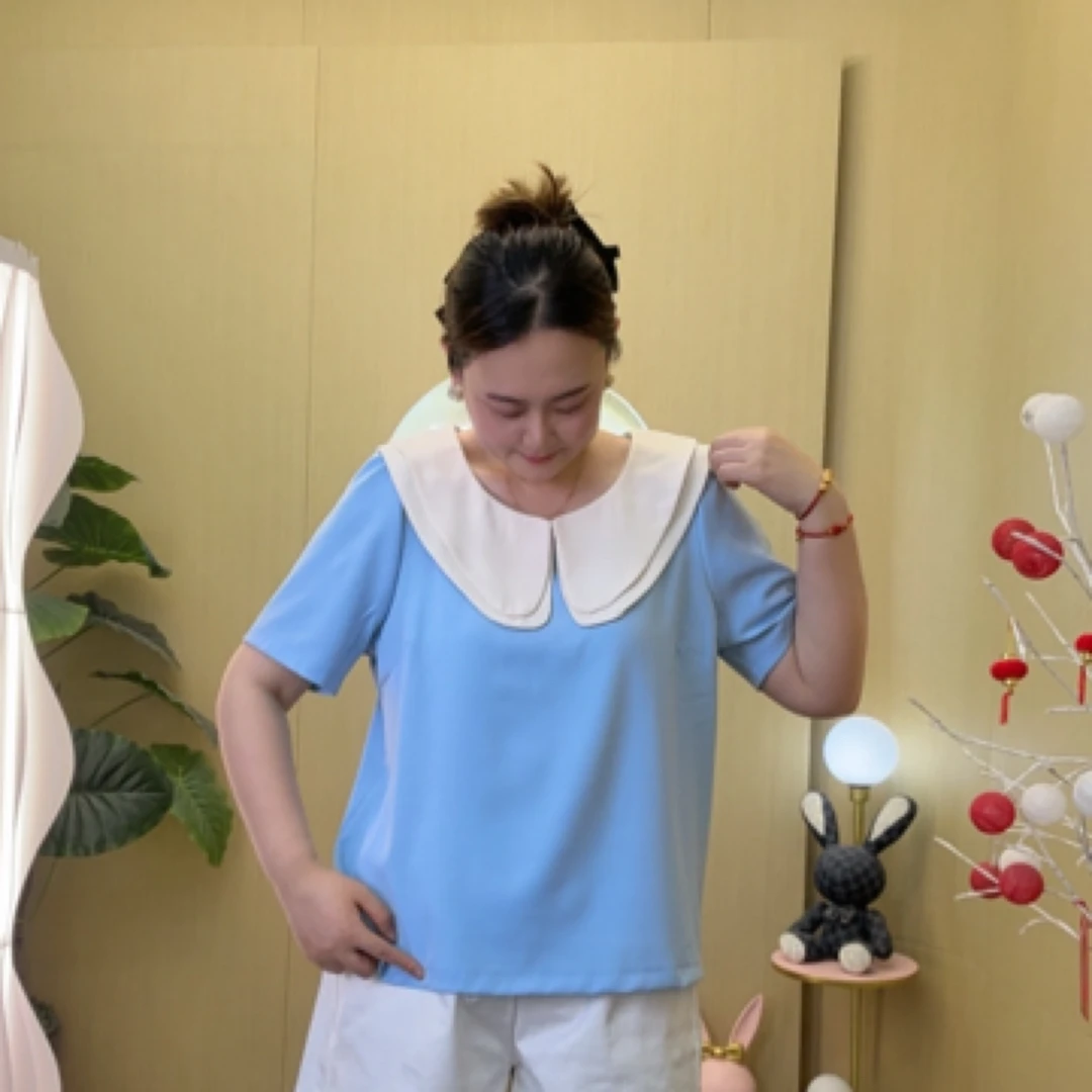 2025夏季新款大码衬衫常规款娃娃领薄款简约风短袖夏季88508
