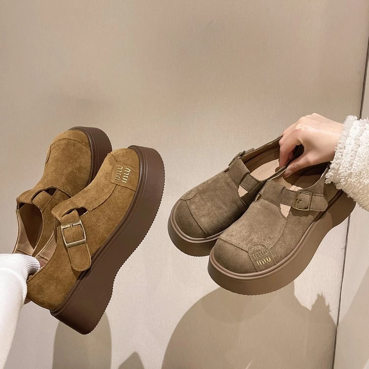 平底圆头乐福鞋春季单鞋休闲风厚底时尚透气复古加绒皮鞋冬季