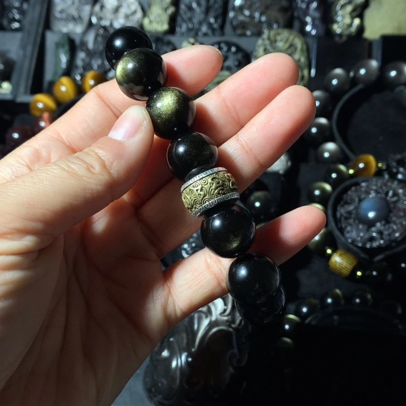 【闪购商品】黑曜岩手串未镶嵌振*