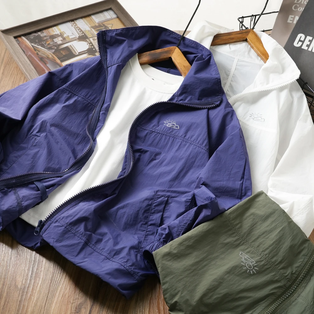 夏季儿童日常轻薄防晒衣外套简约皮肤衣中大童连帽拉链衫6378