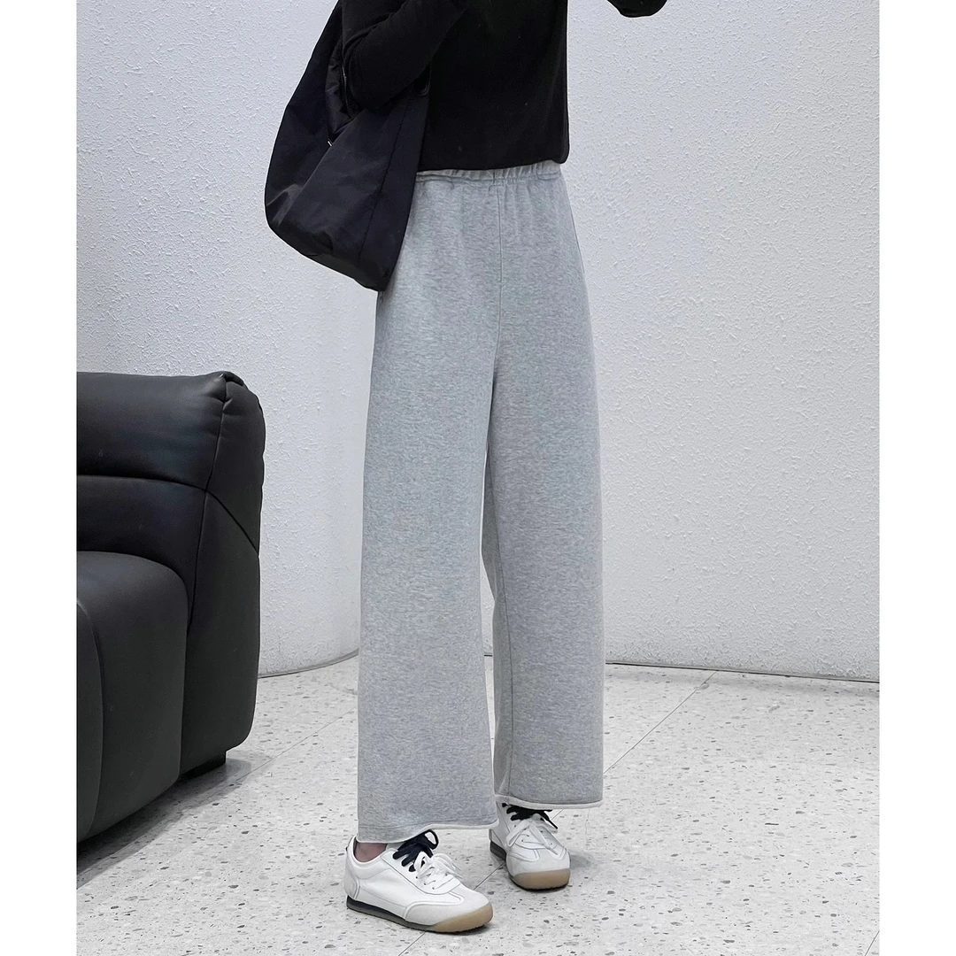 18802九分阔腿裤卷边款带口袋松紧腰百搭休闲卫裤小个子