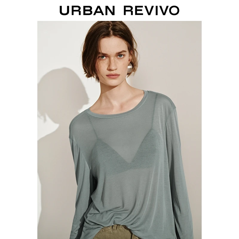 UR2025秋季新款女装简约休闲镂空开衩长袖T恤UWM450077
