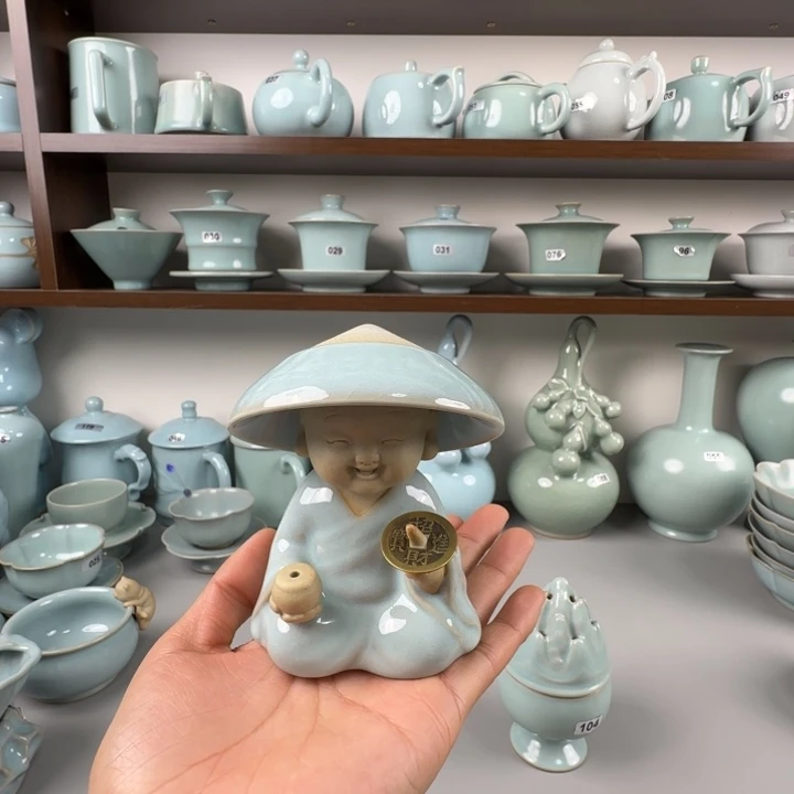 瓷片汝瓷茶宠和尚圈足烧天青釉