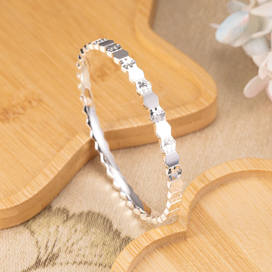 足银手镯 【银烁】足银999.9精工CNC蜂巢形间隔光亮面固口圈手镯子