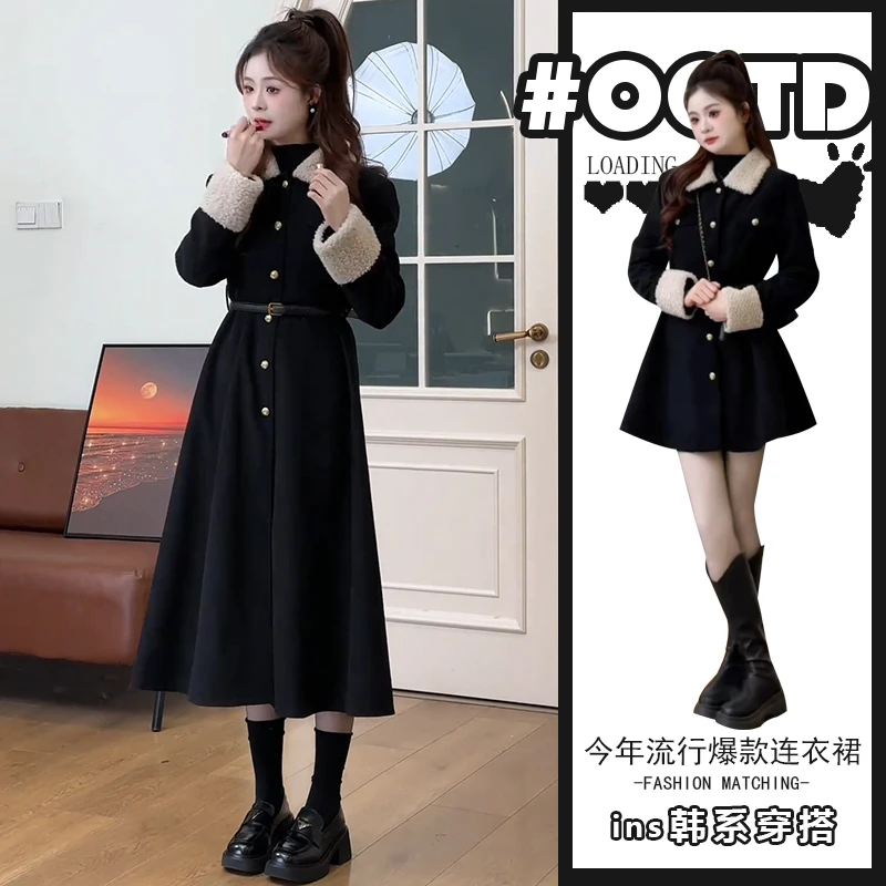桔梗法式气质百搭减龄连衣裙秋冬小香风黑色闺蜜装长短款A字裙潮