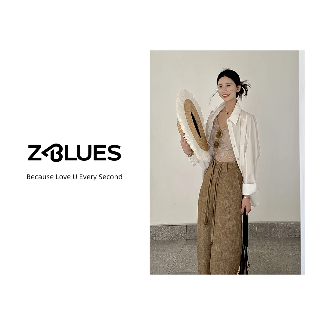Z.blues【自然系亚麻裤】慵懒宽松双抽绳亚麻弧形裤YZQSH7600