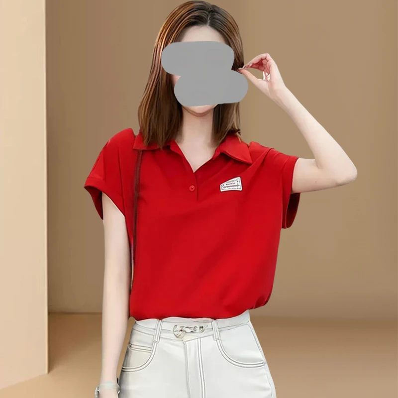 2025夏季新款短袖T恤女POLO领短款纯色打底t恤衫小个子时尚上衣潮