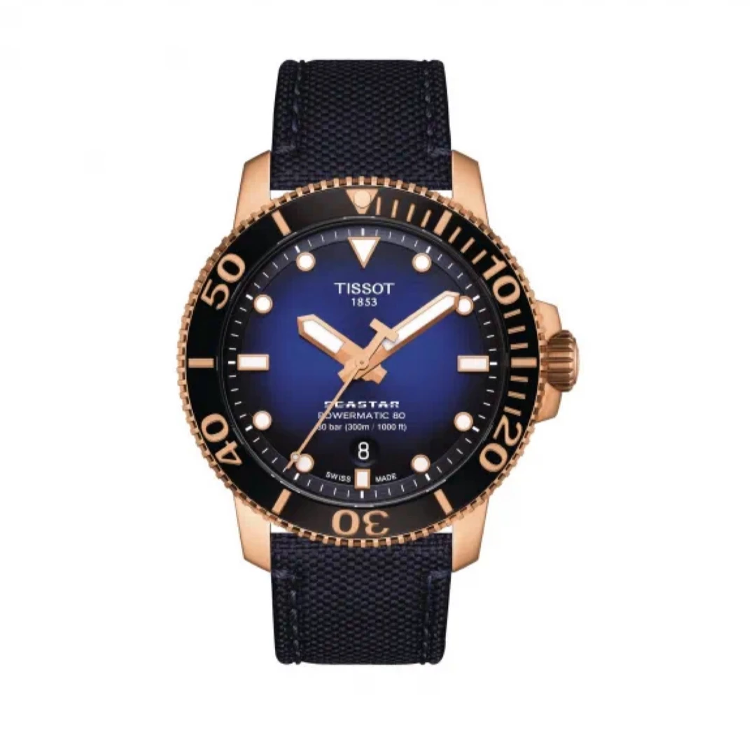 99新 Tissot/天梭 海星蓝盘间金/表径43mm男士时尚运动机械腕表男