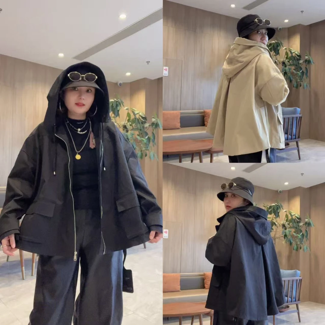 新款通勤宽松斗篷式精纺平纹布短风衣（卡码拍大）