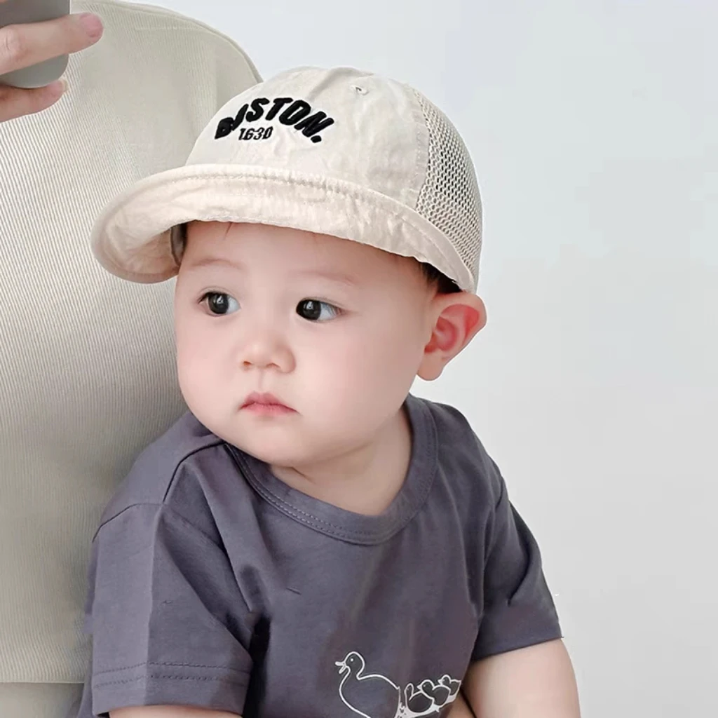 婴儿遮阳帽帅气字母男宝宝防晒帽韩版儿童太阳帽户外百搭大檐凉帽