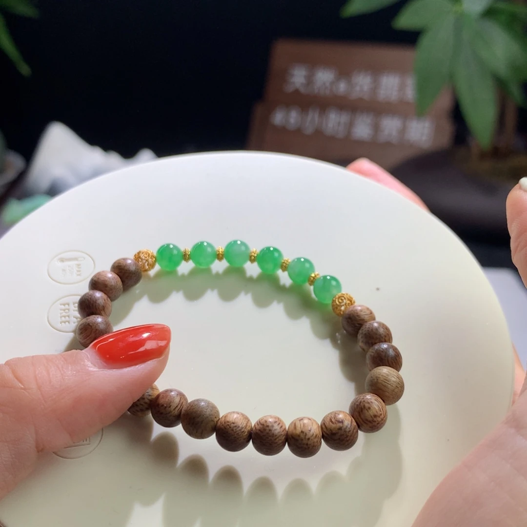 散珠翡翠银镀金绿穿