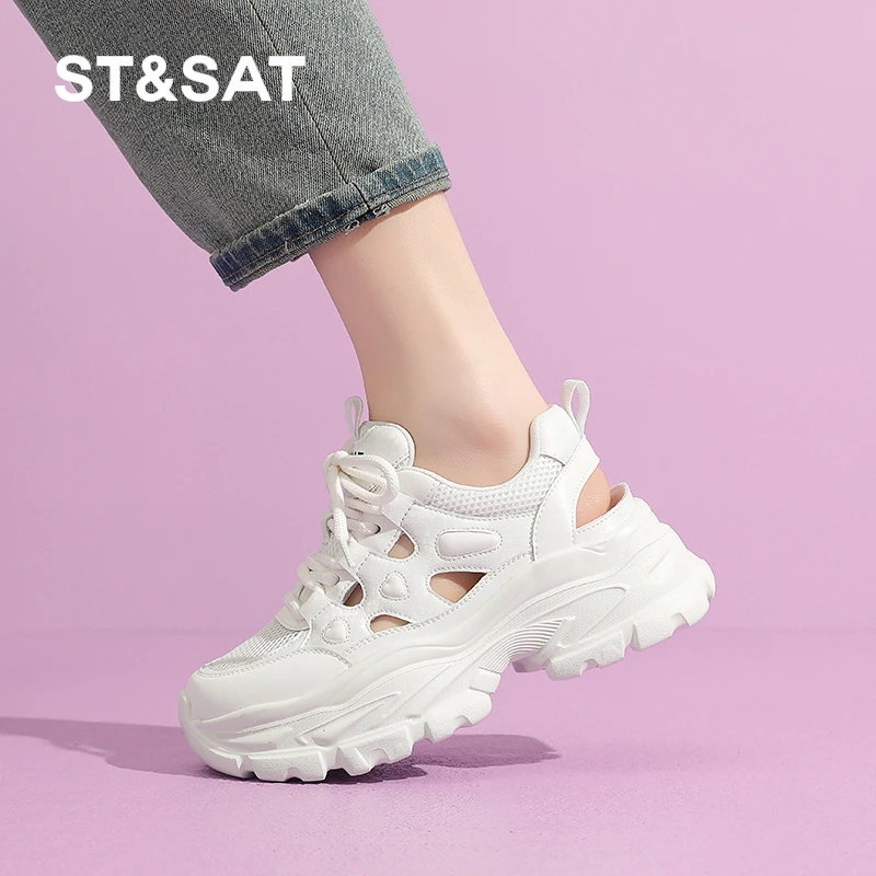 星期六透气老爹鞋女2025年新款超轻软底运动鞋厚底小白鞋跑步鞋