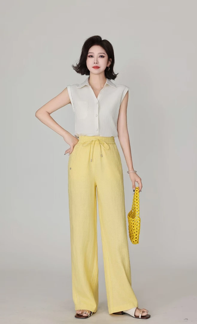 新款薄款天丝亚麻透气凉感直筒阔腿裤699