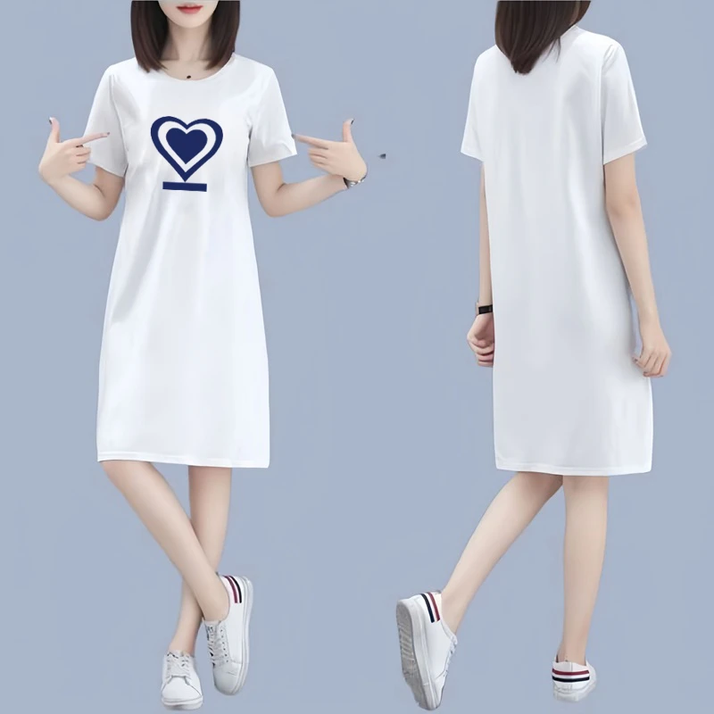 大码女装宽松显瘦遮肚连衣裙女夏季超仙女2025新款中长款短袖T恤